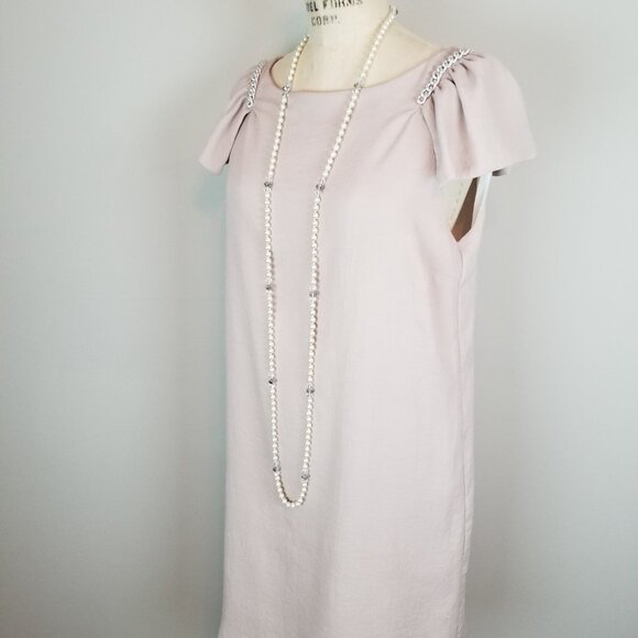 Zara Basic Blush Pink Shift Dress with Flutter Sleeves with Chain Detail Size Lg - Picture 2 of 12